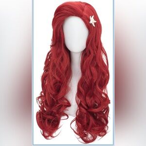 Red Mermaid Cosplay Wig for Women Long Curly Wine Red Wig